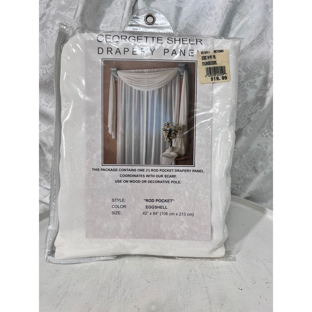 Brentwood Originals Georgette Sheer Rod Pocket Drapery Panel Eggshell 42x84 NEW